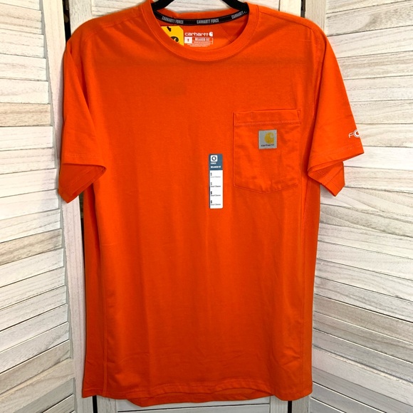 Carhartt Men’s Force Relaxed Fit Short Sleeve Pocket T Shirt Bright Orange New - Picture 3 of 12